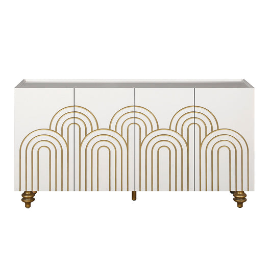 Modern Fluted Sideboard Buffet With Storage, Curve Element, 4 Doors With Adjustable Shelves