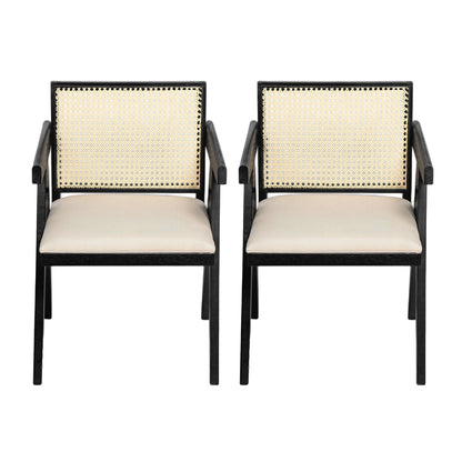 Chandigarh Farmhouse Style Cane Upholstered Dining Chairs (Set of 2)