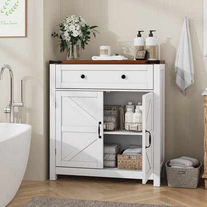 Farmhouse Storage Cabinet With Drawer And Adjustable Shelf