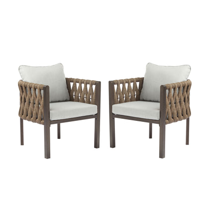 2 Pieces Outdoor Metal Patio Club Chair, Patio Furniture Arm Chair With Cushion, Modern Outdoor Furniture Deep Seating For Porch, Garden, Backyard, Balcony - Brown / Light Gray