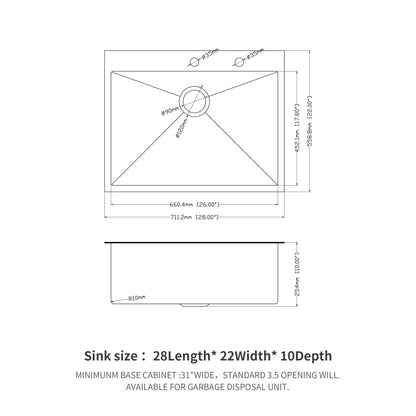 Topmount Kitchen Sink 16 Gauge, Single Bowl