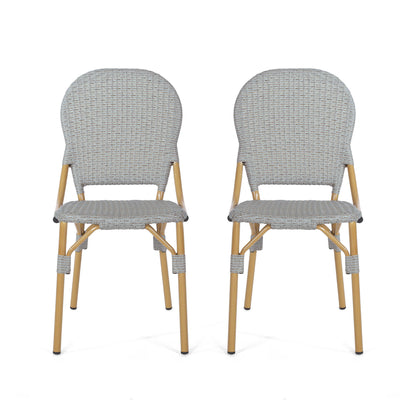 Outdoor Rattan And Aluminum Armless French Bistro Chairs (Set of 2) - Dark Gray