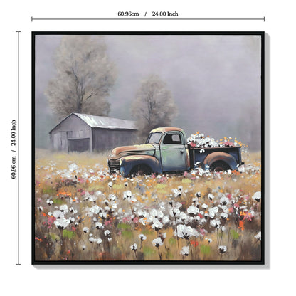 Old Truck Canvas Wall Art, Old Barn Pictures Wall Art - White / Vintage