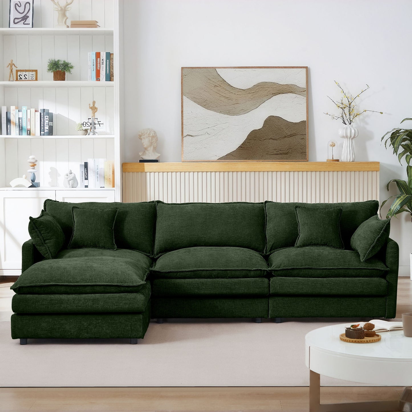 Modular L-Shaped Sectional Sofa With Movable Ottoman