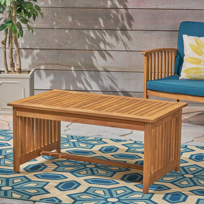 Acacia Wood Rectangular Patio Coffee Table For Outside