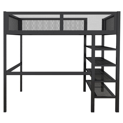 Loft Bed With 4 Tier Shelves And Storage