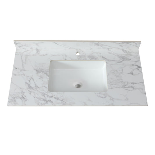 Elegant Bathroom Vanity Top With Rectangular Ceramic Sink And Backsplash