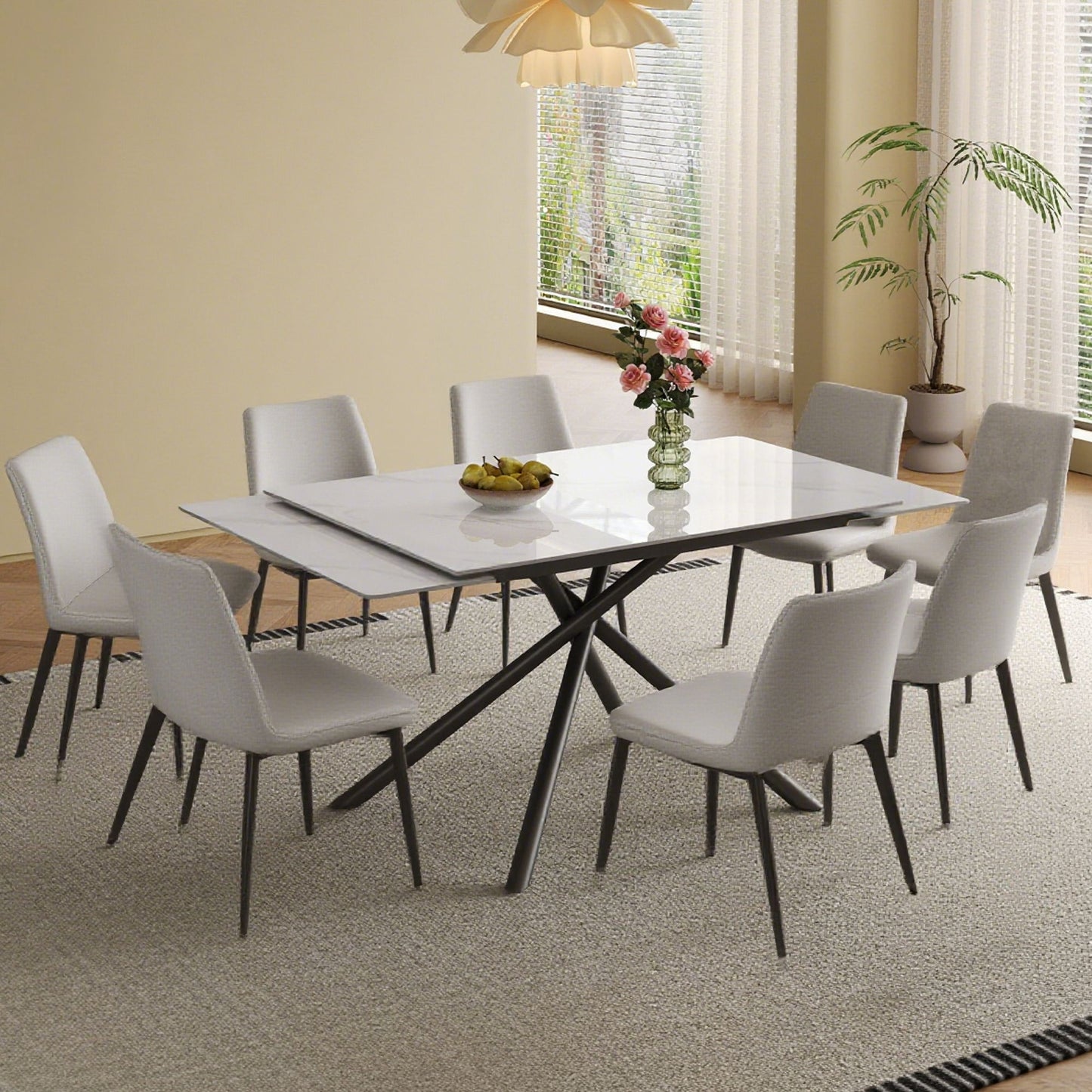 Retractable Sintered Stone Dining Table Set With Chairs
