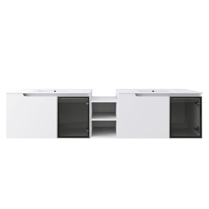 Wall Mounted Bathroom Vanity With Sink, Soft Close Doors, Cabinet & Half Door