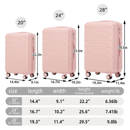 3 Pieces Set 20" / 24" / 28" Spinner Wheel Luggage With Combination Lock