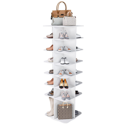 7 Tier Square Rotating Shoe Rack Tower With 360° Spinning Organizer - White