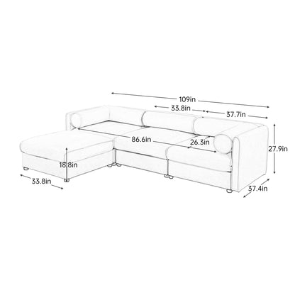 Contemporary Elegant White Chenille Sofa With Storage And Ottoman