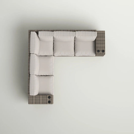 Wide Outdoor Wicker Patio Sectional With Cushions & Reversible Design - Gray