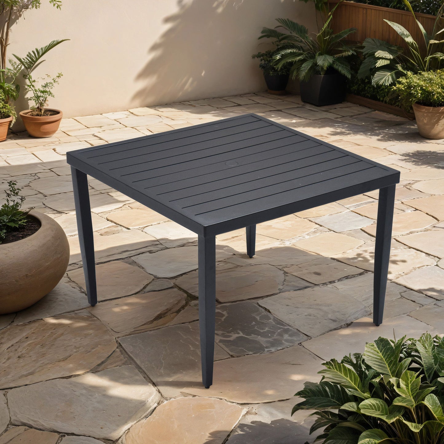 Outdoor Patio Dining Table With Tapered Feet & Umbrella Hole