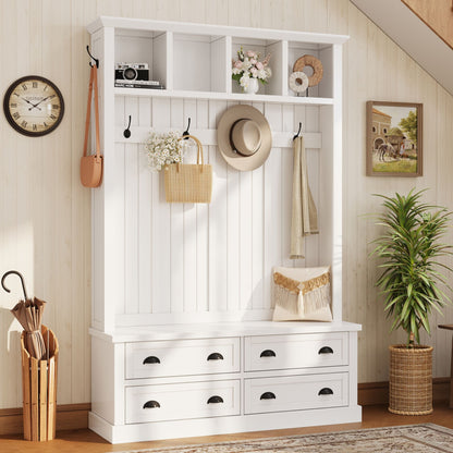 Hall Tree With 4 Drawers, Coat Rack With 6 Hooks