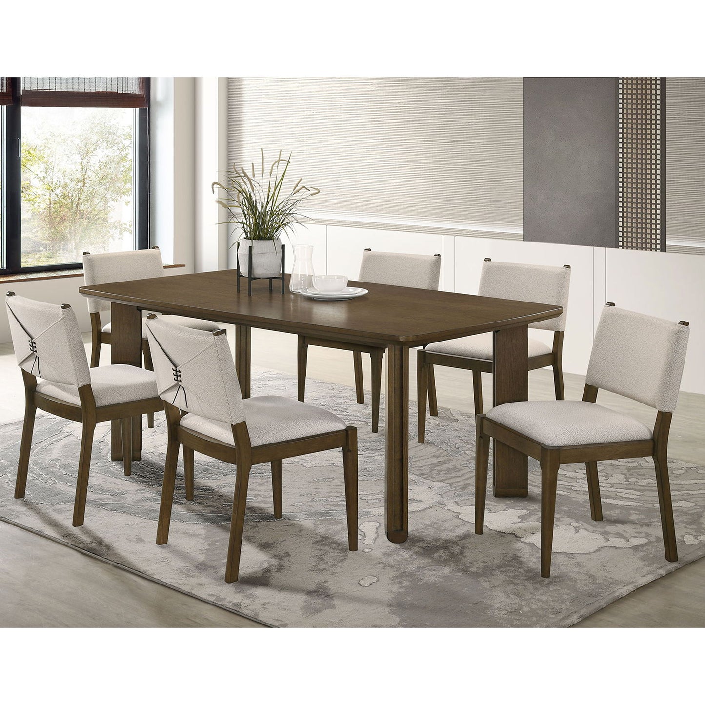 Crispin - 7 Piece Rectangular Dining Table Set With Upholstered Chairs - Brown