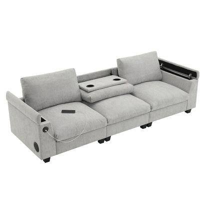 Sectional With Bluetooth Speaker Comfy Cloud Couch Set With Drop Down Table Cup Holders, USB Charger Storage Armrest Wide Seat Sofa