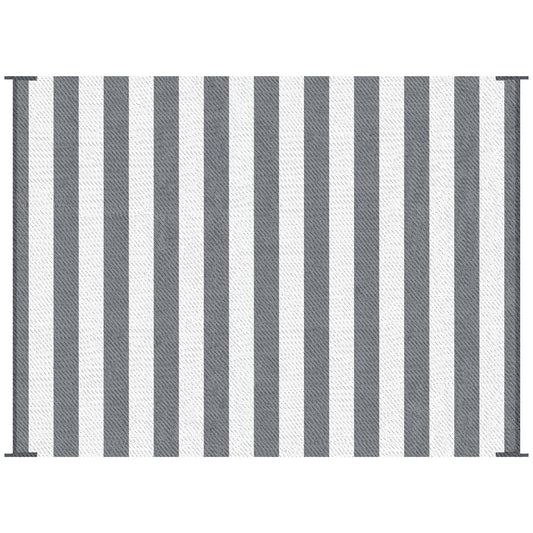 Outsunny - Reversible Outdoor Rug, 9' x 12' Waterproof Plastic Straw Floor Mat, Portable Rv Camping Carpet With Carry Bag, Large Floor Mat For Backyard, Deck, Picnic, Beach - Gray & White Striped