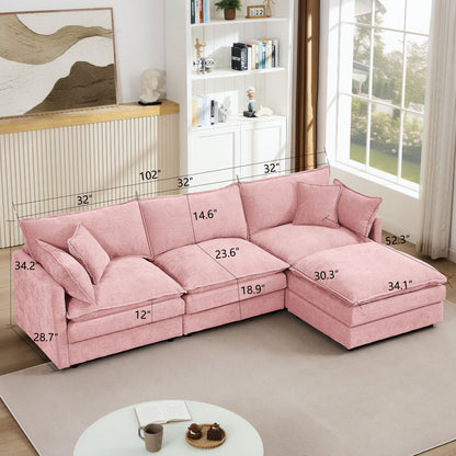 Contemporary Modular Sectional Sofa Set With Movable Ottoman