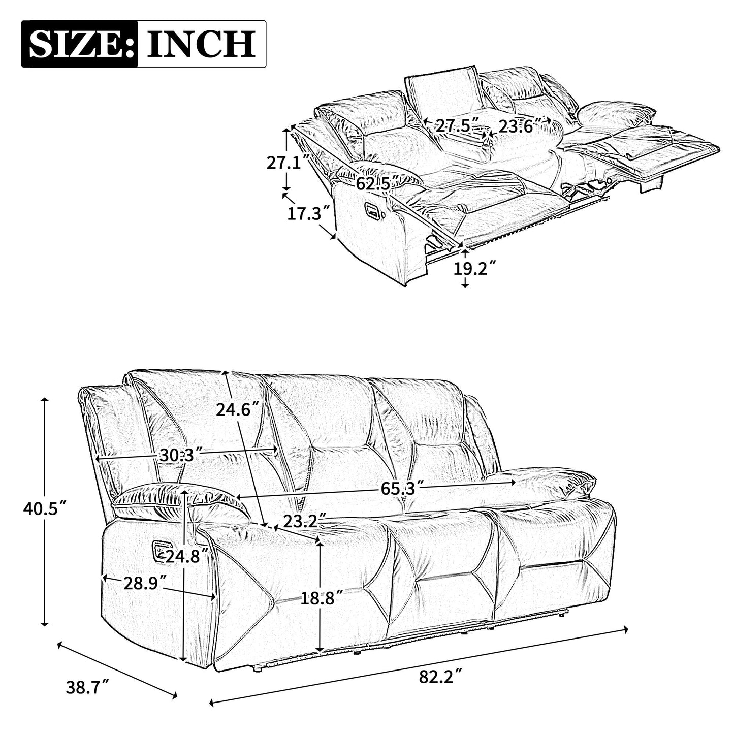 3 Seater Home Theater Recliner Manual Recliner Chair With A LED Light Strip Two Built-In Cup Holders For Living Room