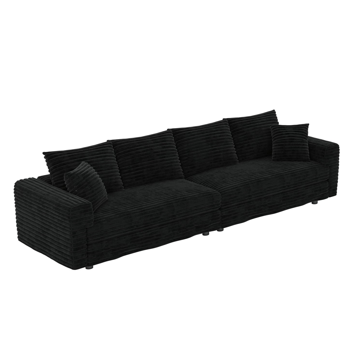 Plush Corduroy 4 Seat Sofa, Modern Comfy Upholstered Sofa Cloud Couch, Deep Seat Couches With Soft Pillows