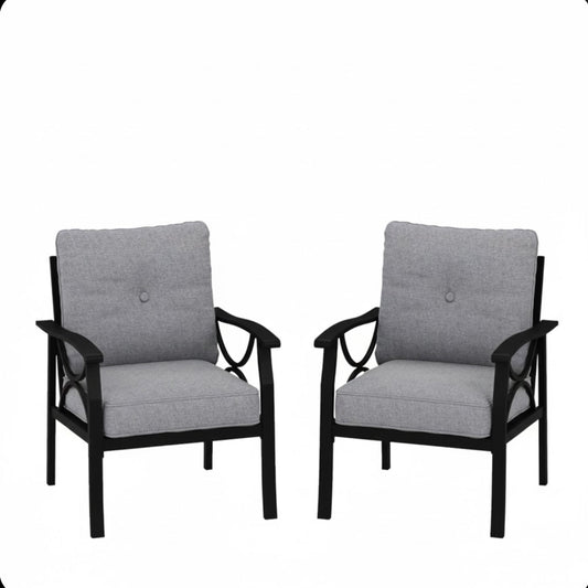 All-Weather Armchairs With Cushions, Modern Sculptural Design (Set of 2)