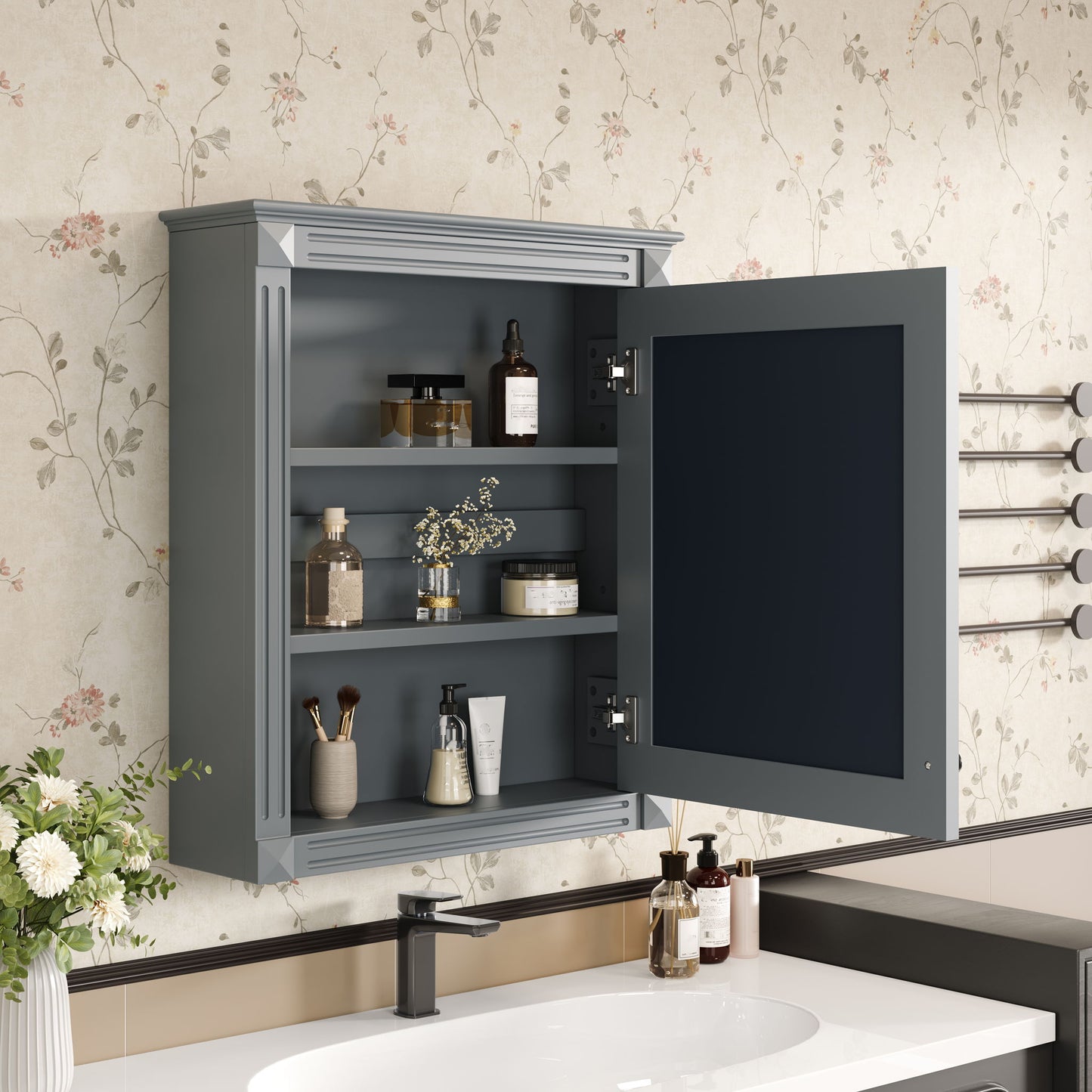 Wall Mounted Bathroom Storage Cabinet With Mirror, Medicine Cabinet With Height Adjustable Shelf