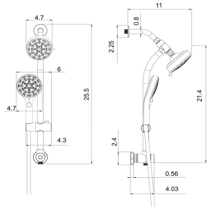 Multi Function Dual Shower Head System With 4.7" Rain Showerhead And Adjustable Slide Bar In - Brushed Nickel