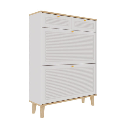 Modern Freestanding Shoe Cabinet With Flip Up Doors And Drawers, Compact Design For Entryway - White Natural