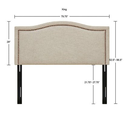 Elegant Panel Headboard With Copper Nailheads And Adjustable Metal Legs