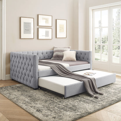 Inspired Upholstered Daybed With Trundle, Button Tufted