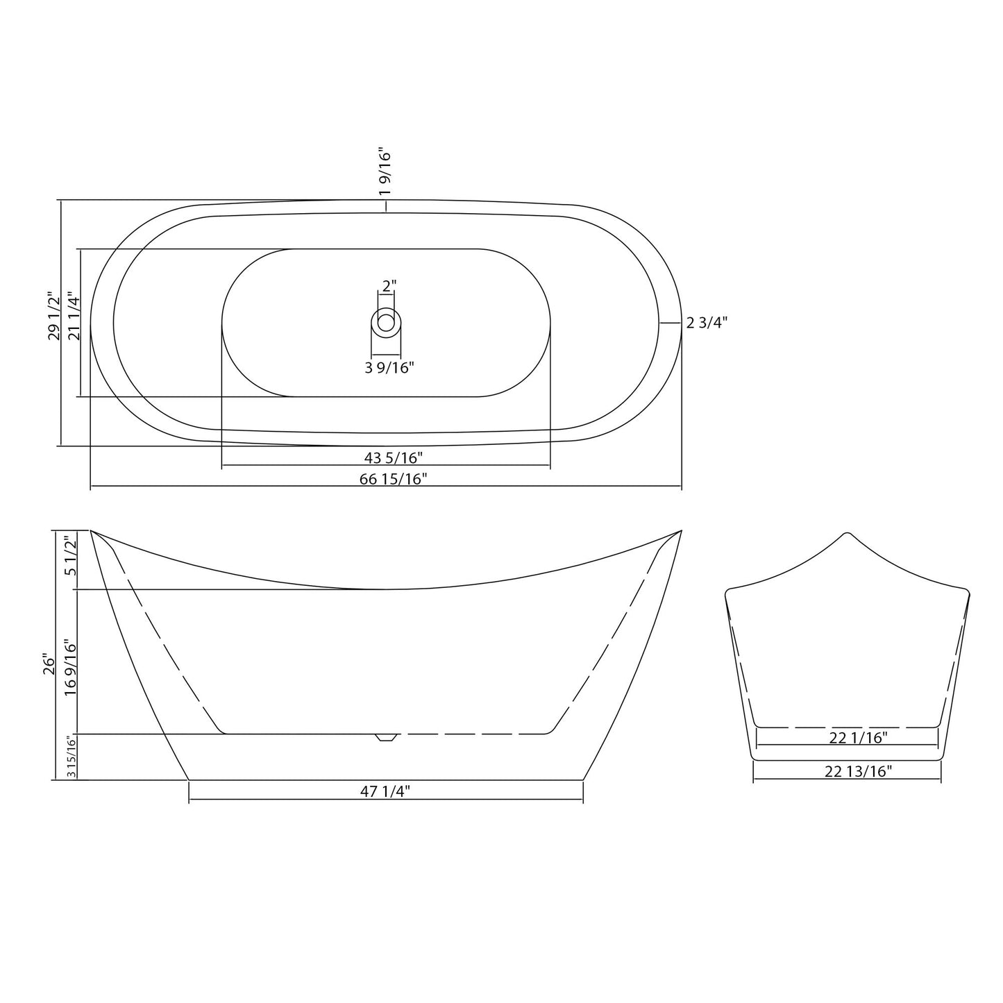Glossy Freestanding Bathtub, Double Slipper Design, Deep Soaking Comfort