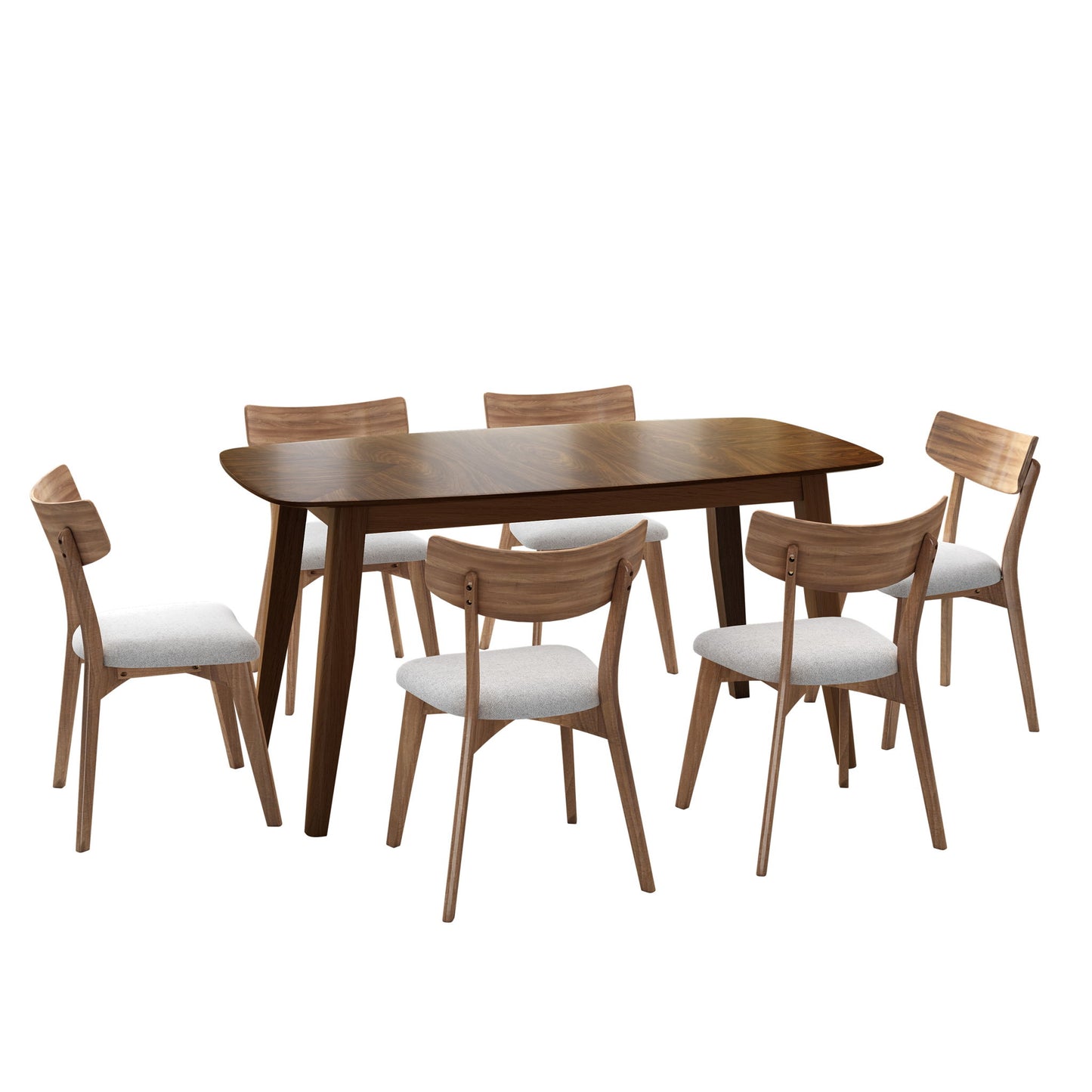7 Piece Mid - Century Dining Set With Upholstered Dining Chairs, Dining Table