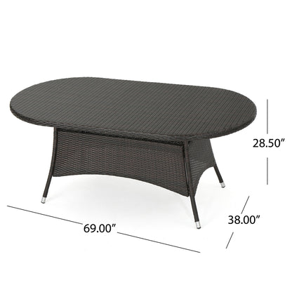 Outdoor Oval Dining Table With Silver Tipped Legs - Brown Multi