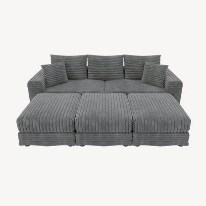 Deep Seat Convertible Sofa With Soft Pillows And Ottomans