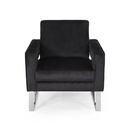 Modern Glam Club Arm Chair With Velvet Upholstery And Stainless Steel Legs - Black