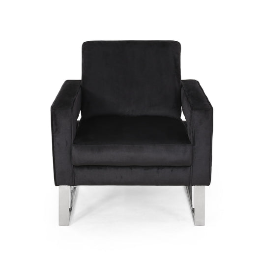 Modern Glam Club Arm Chair With Velvet Upholstery And Stainless Steel Legs - Black