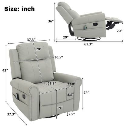 Manual Recliner Chair With 270 Degree Swivel, Massage & Heating, Dual Reclining Positions
