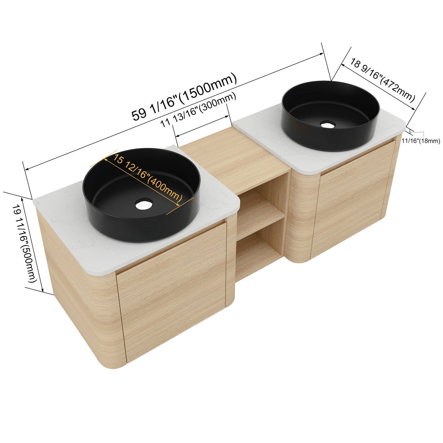 Mounted Bathroom Vanity With Art Sink, 1 Storage Shelf, Soft Close Door