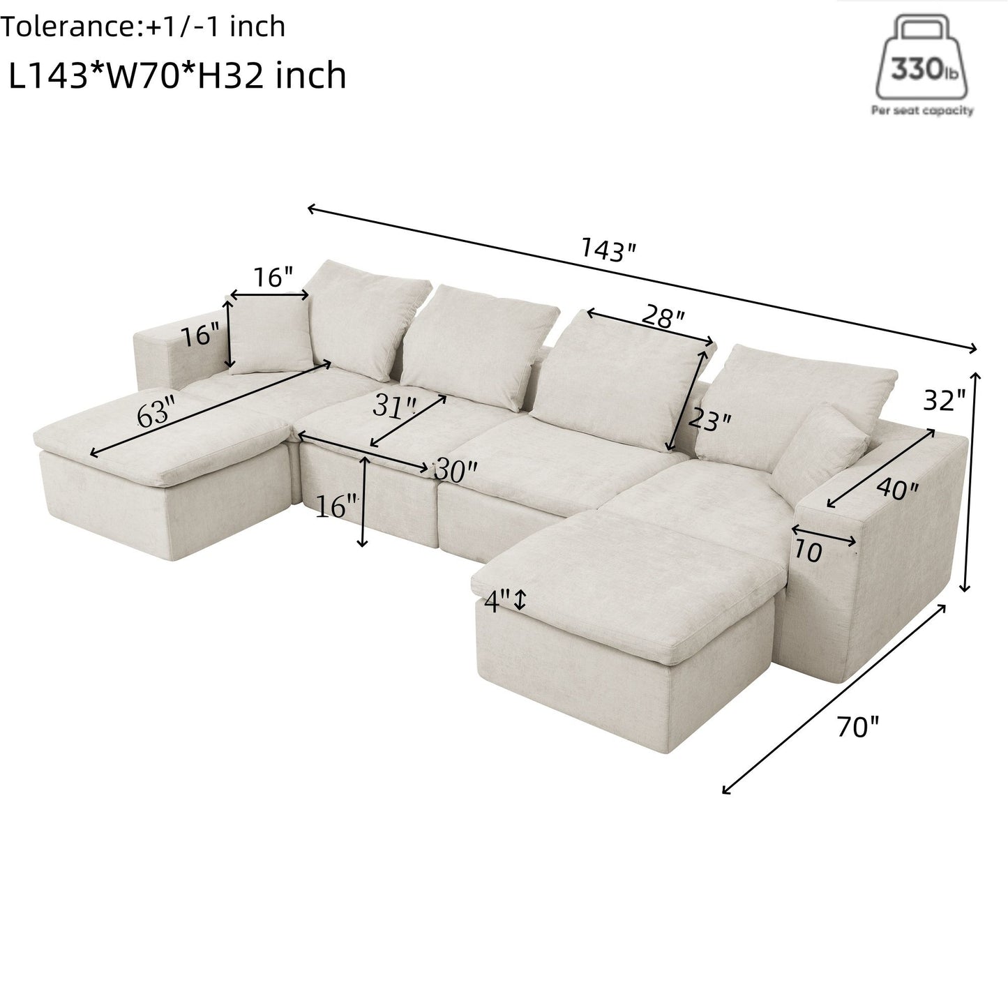 Modern Minimalist Cloud Sectional Couch With Comfy Chaise, U Shaped Modular Sofa