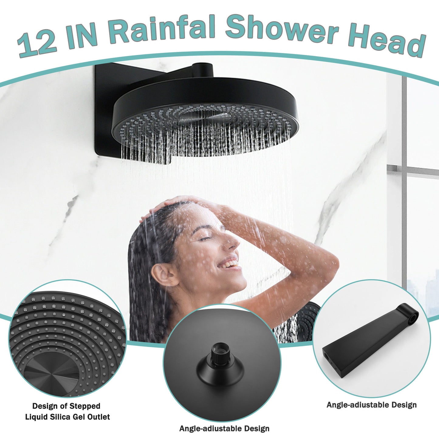 Concealed Shower System 2 Function Set With Control Valve - Matte Black