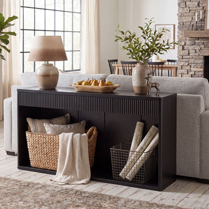 Fluted Console Table With 3 Drawers, Long Sofa Table Behind Couch For Living Room