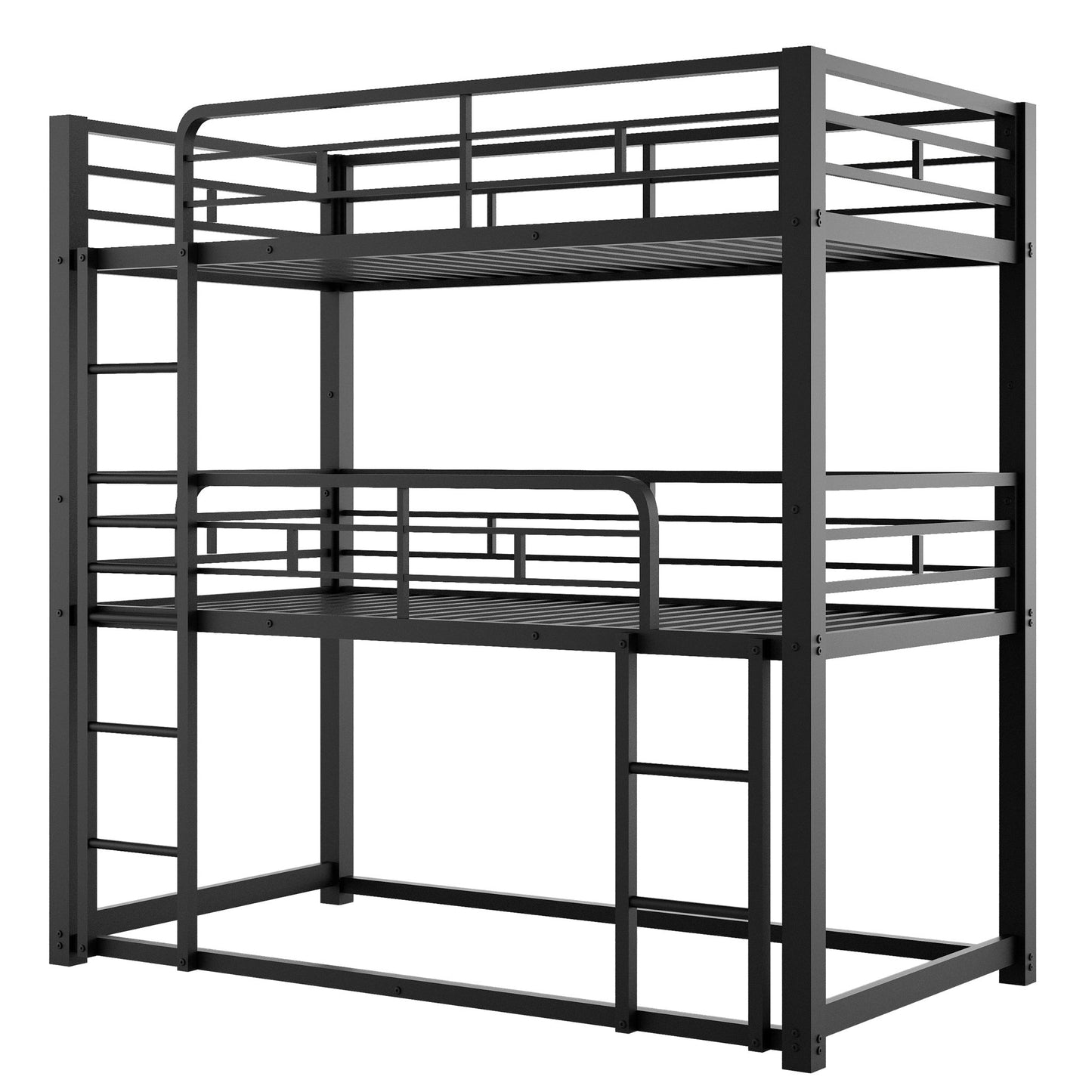 Triple Bunk Bed With Sturdy Construction And Space Saving Design