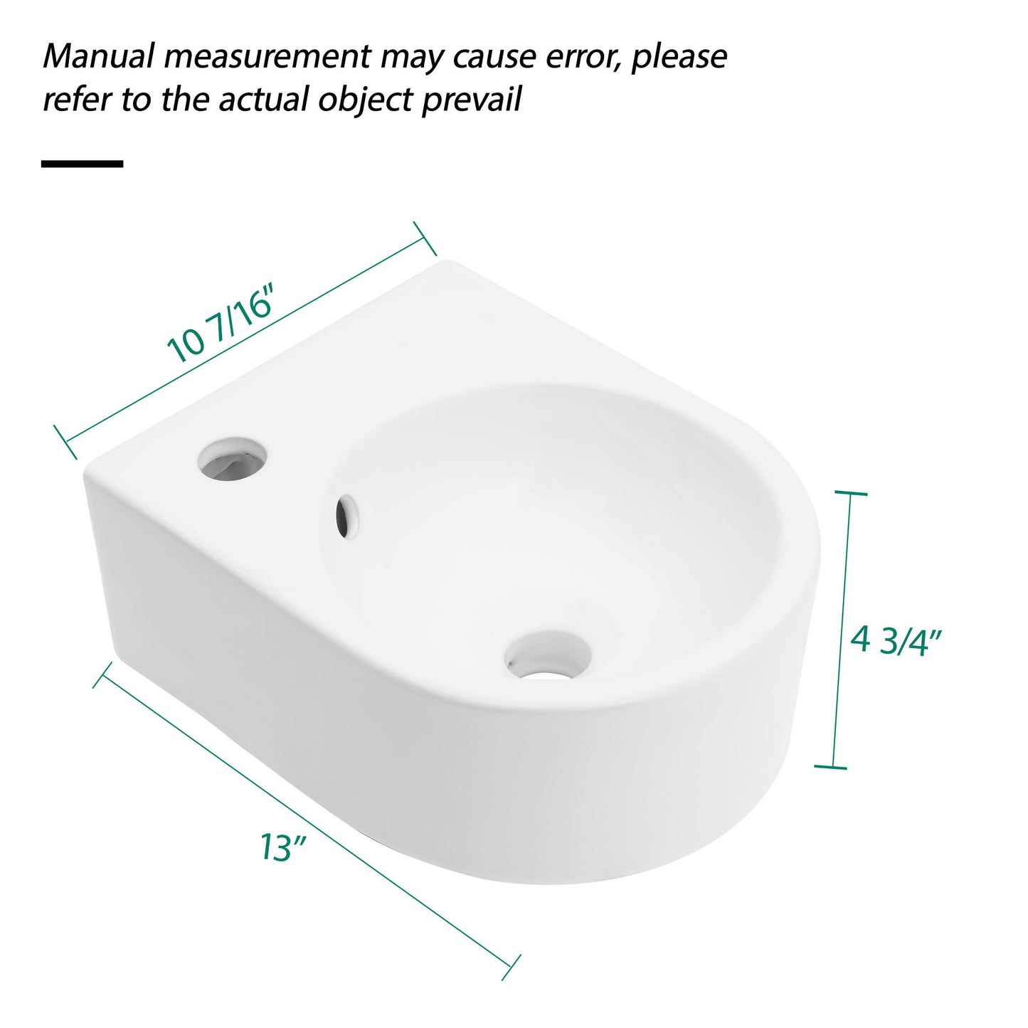 Modern Rectangle Wall Mount Bathroom Sink With Single Faucet Hole - White