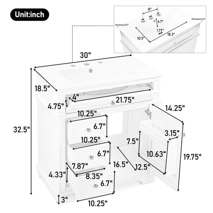 Freestanding Bathroom Vanity With Sink, Soft Closing Door, Tip Out Drawer