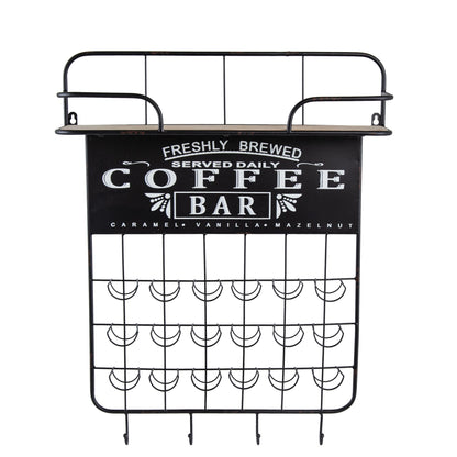 Floating Coffee Bar Shelf With Coffee Pod Holder, Hooks And Storage Shelf - Black