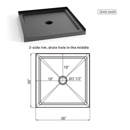 Anti Slip Center Drain Single Threshold Shower Base Slate - Black