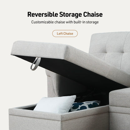 Lucca - Linen Reversible Sleeper Sectional Sofa With Storage Chaise