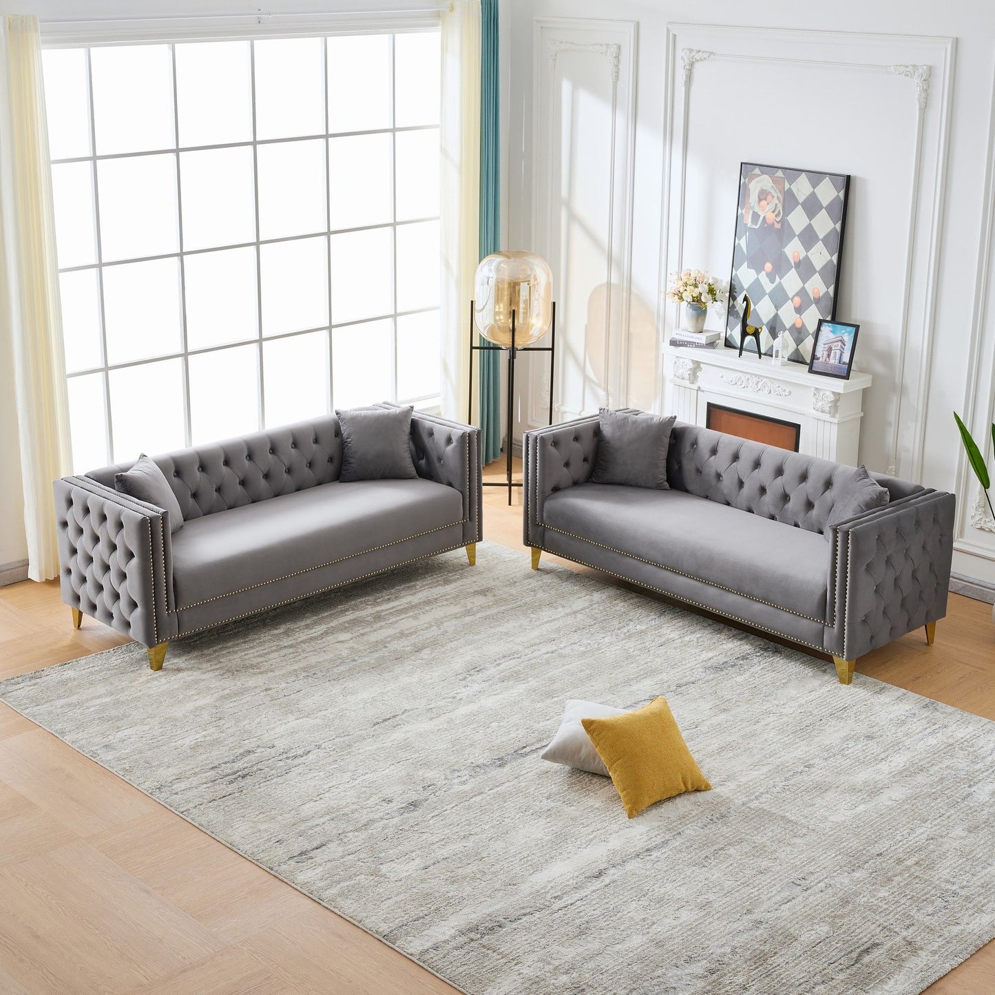 Deep Seat Sofa With Button Nailhead, Square Arm Couches