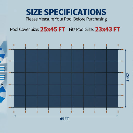 Swimming Pool Safety Cover For Rectangular Pools - Blue